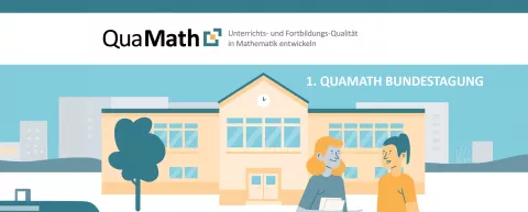 Cover des Programms. Illustration einer städtischen Schule. Davor stehen zwei Lehrkräfte.Flyer