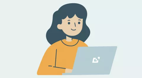 Illustration einer Person vor einem Laptop