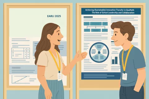 Zwei Personen vor einem Poster bei einer Präsentation