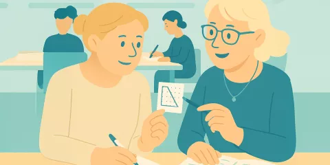 Illustration von Lehrkräfte in einer praktischen Übung bei einer Fortbildung.